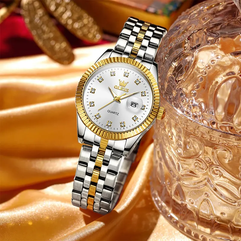 Olevs Luxurious Two-tone Couple Watch- 5526